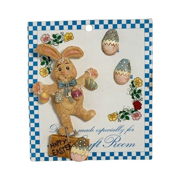 VTG Easter Bunny Brooch And Earrings set 3.5" Hand Painted Easter Egg Whimsical - Picture 5 of 16